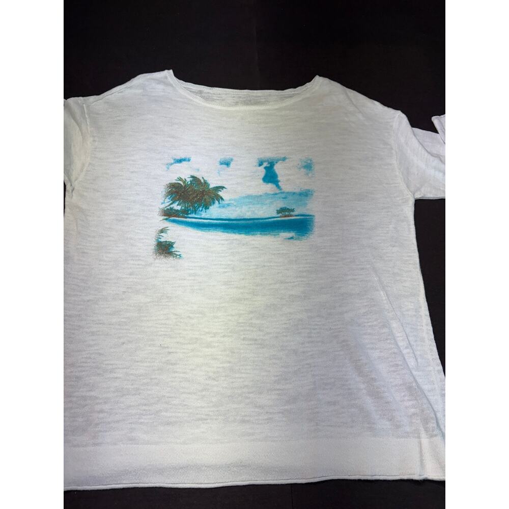 Linen Blend Costal Scene Lightweight 3/4 Length Sleeve Top Size S/M - Picture 7 of 7